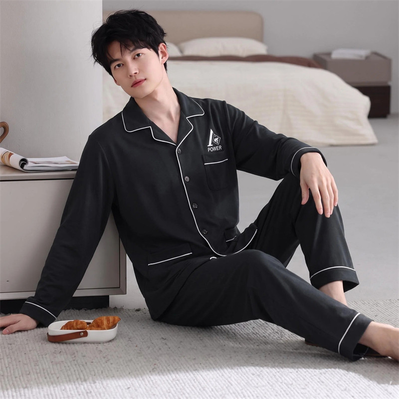 德绒睡衣男士秋冬款长袖加厚保暖睡衣/家居服套装