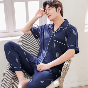 男士睡衣夏季短袖长裤棉质薄款夏天男加大码夏半袖男款家居服套装