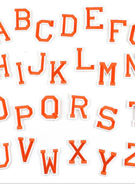 橙色英文字母布贴 可熨烫背胶布贴 橘红色大写字母衣服刺绣布标贴