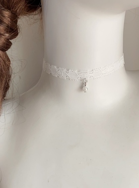25元包邮少女白色蕾丝锁骨链choker颈带珍珠吊坠短款超仙锁骨链