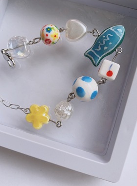 甜美可爱串珠陶瓷小鱼手链