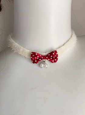 25元毛绒项圈choker项链锁骨链波点蝴蝶结约会拍摄配饰可改尺寸