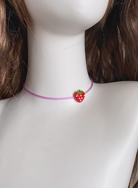 25元包邮朵拉手作日系软妹可爱童趣古着泫雅风草莓Choker颈锁骨链