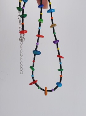 25元包邮朵拉手作彩色贝壳不规则碎石串珠项链多巴胺辣妹锁骨链