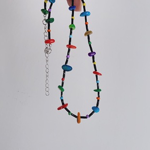 25元 朵拉手作彩色贝壳不规则碎石串珠项链多巴胺辣妹锁骨链 包邮