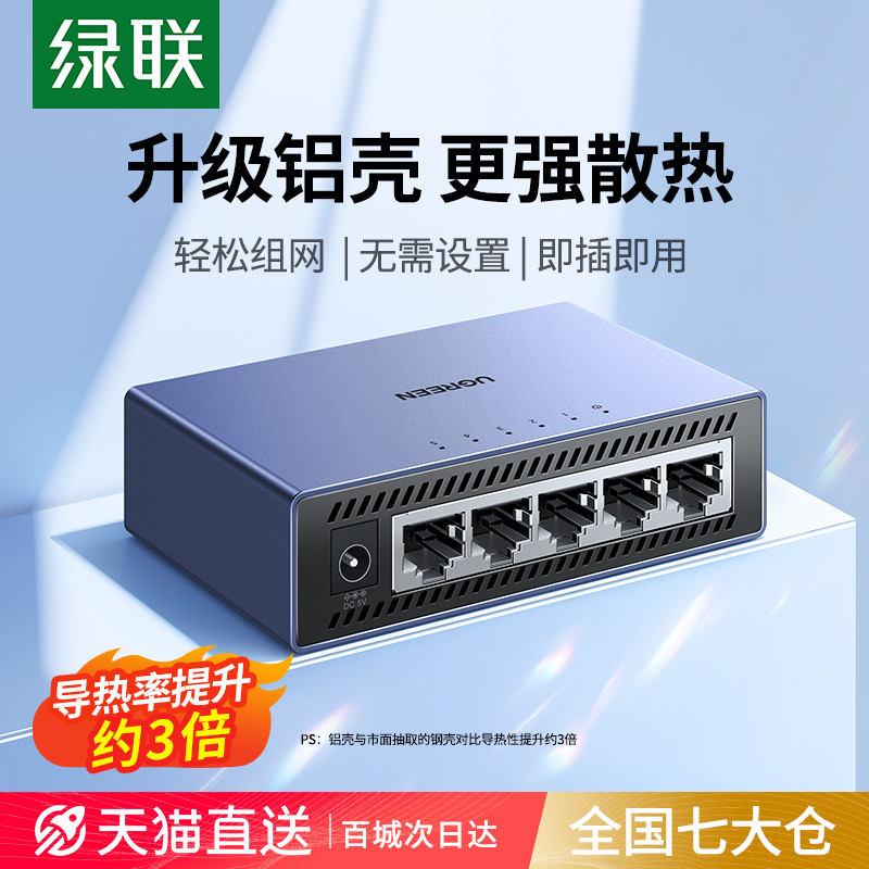 绿联交换机千兆5口8万兆2.5g网络分线器光猫网线路由交换器集线扩展分流百兆以太网转换多接口4家用宽带监控
