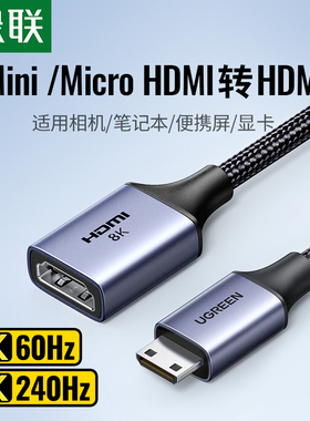 绿联mini/microhdmi公转hdmi母8K高清延长线相机转接头迷你转换器
