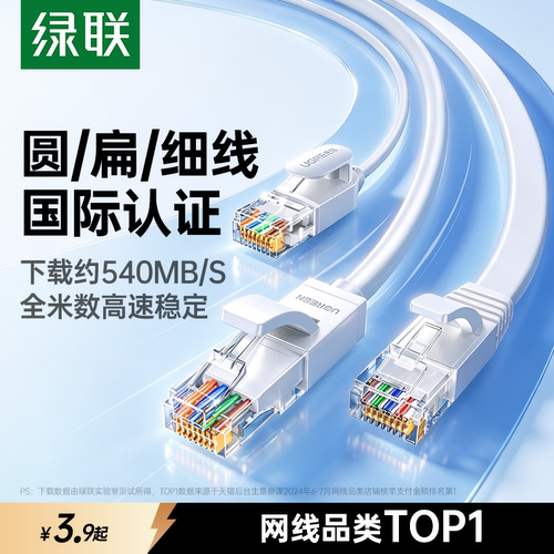 五重国际认证】绿联千兆白色网线