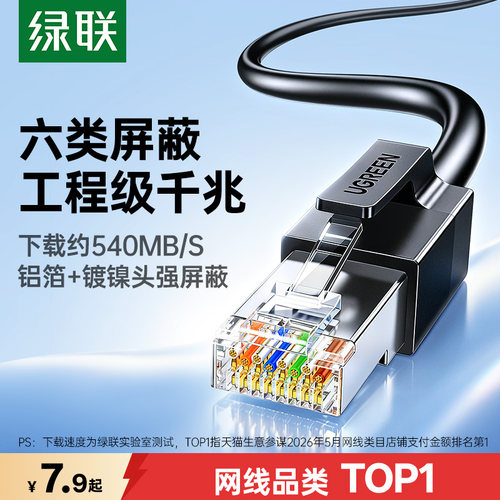 双铝箔屏蔽！绿联千兆家用网线