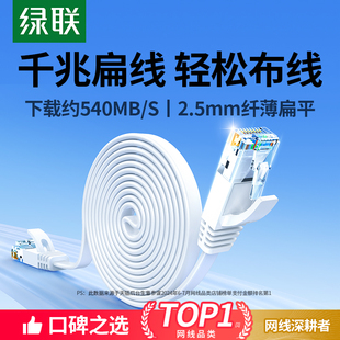 绿联扁平网线家用千兆六类成品薄扁线过门缝隐形连接宽带网络10米