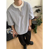 A338-T6604-P48新款高品质双螺纹假两件老钱风情侣短袖T恤，商品下架区，电商A338