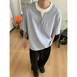 A338-T6604-P48新款高品质双螺纹假两件老钱风情侣短袖T恤，商品下架区，电商A338