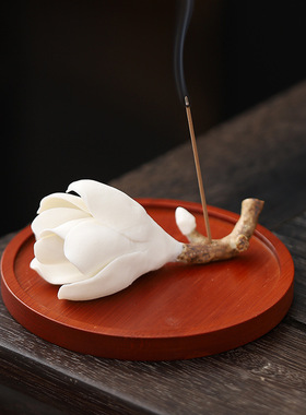 创意陶瓷玉兰花线香插纯手工捏花中式桌面装饰摆件茶道香插摆件