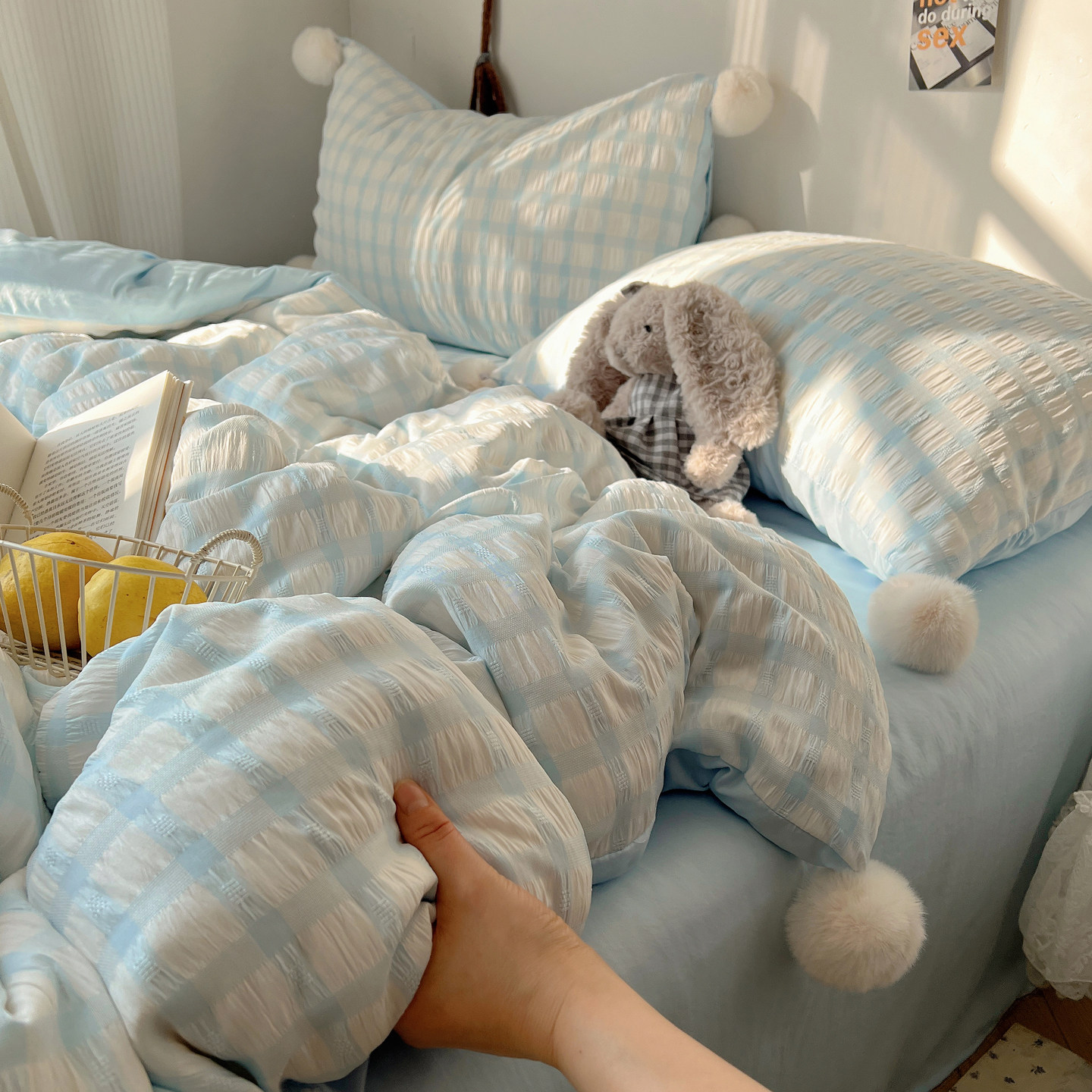 梨梦  ins简约格子四件套全棉床单被套床上用品,床上用品,床品套件/四件套/多件套,淘宝优惠券,粉丝福利购,淘宝优惠卷