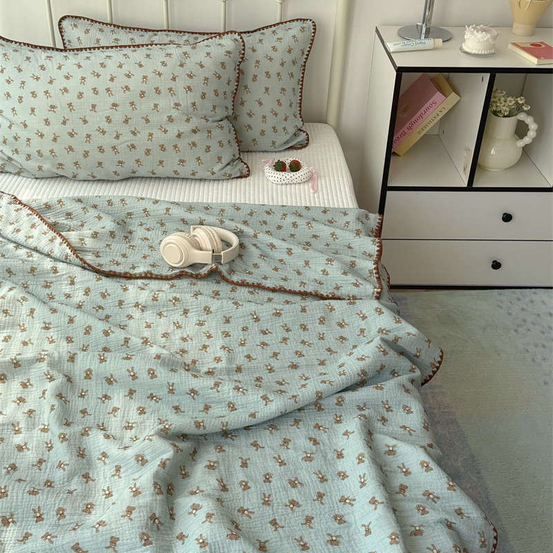 梨梦 熊嘟嘟 ins可爱纯棉双层皱皱纱沙发盖毯纱布毯子办公室午睡,床上用品,休闲毯/毛毯/绒毯,淘宝优惠券,粉丝福利购,淘宝优惠卷