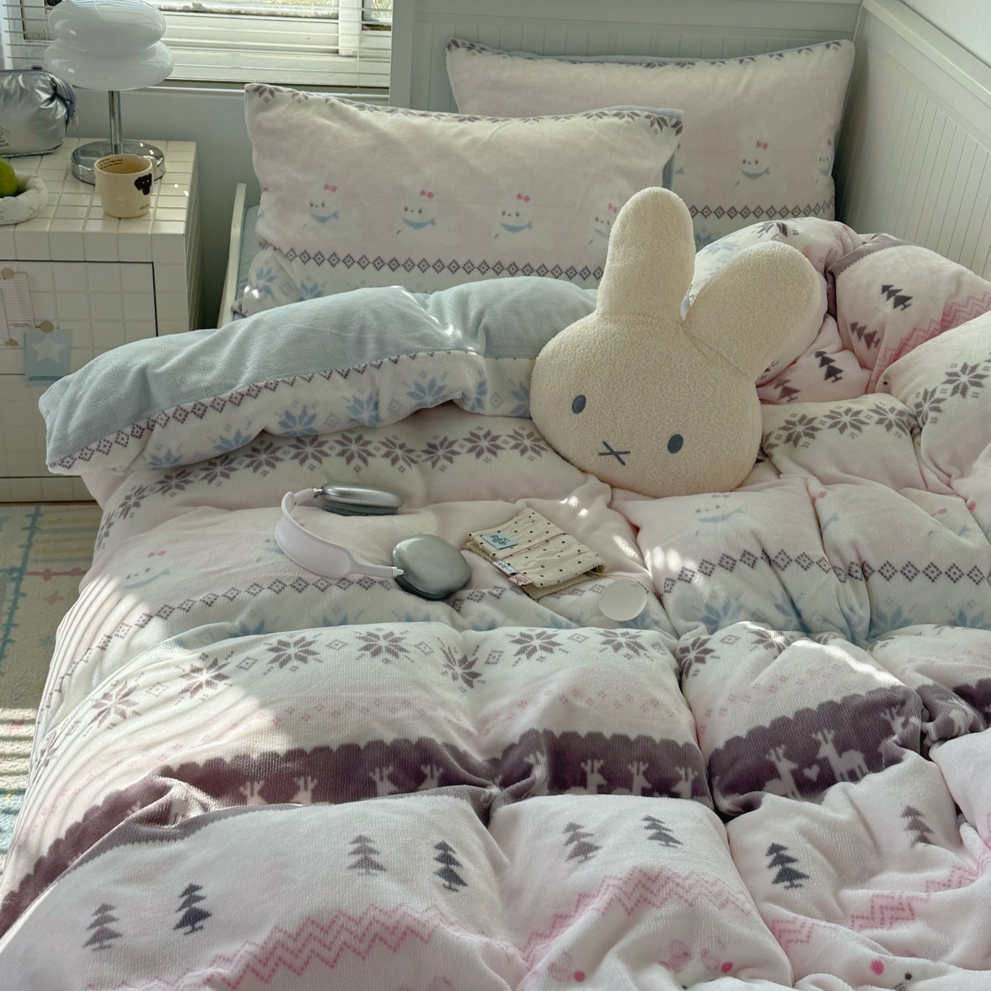 梨梦 秋冬可爱费尔岛风保暖加厚牛奶绒四件套床单被套珊瑚绒床品