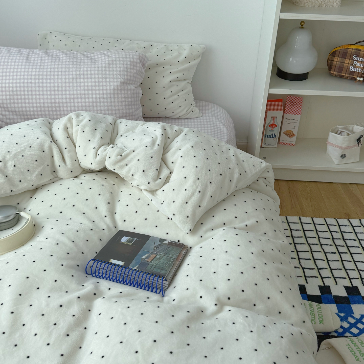 梨梦 奶芋波点 奶油保暖加厚牛奶绒四件套床单被套珊瑚绒床上用品