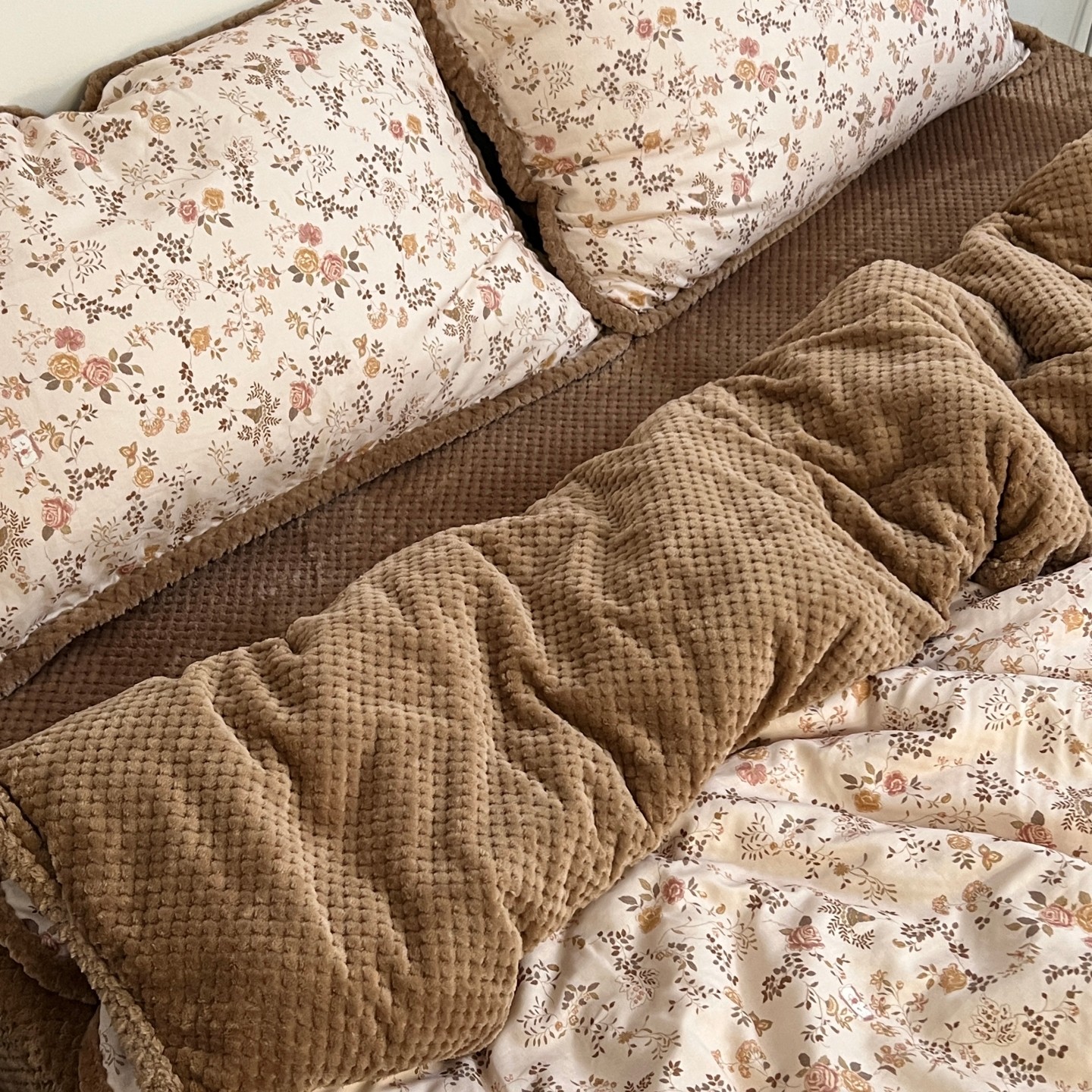 梨梦 秋冬碎花A纯棉双层纱B牛奶绒四件套保暖珊瑚绒床单被套床品,床上用品,床品套件/四件套/多件套,淘宝优惠券,粉丝福利购,淘宝优惠卷