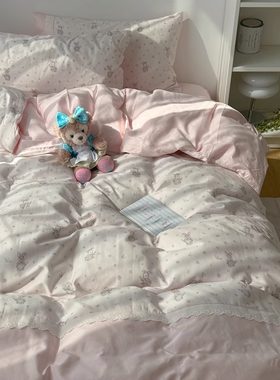 梨梦 碎花彼得兔 可爱卡通少女心纯棉四件套全棉床单被套床上用品