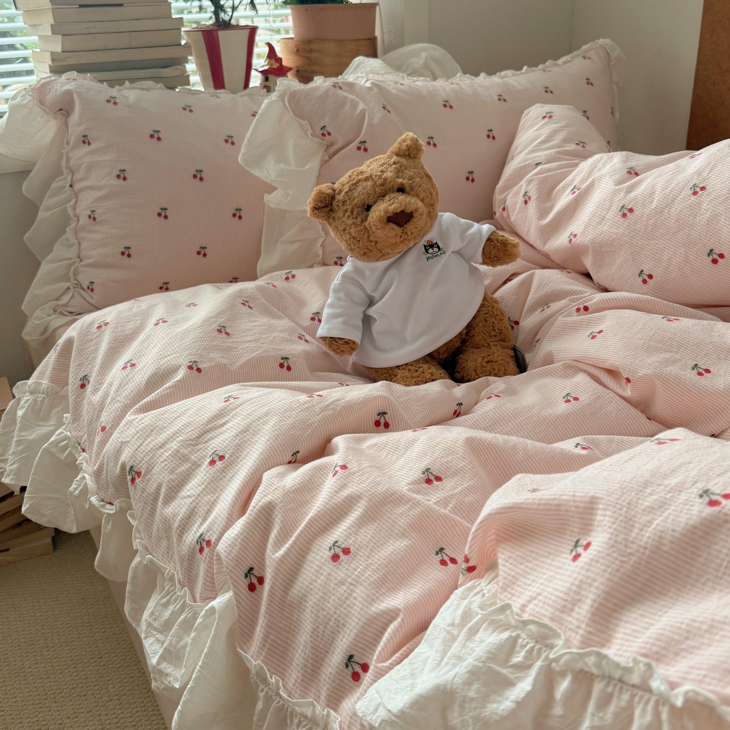 梨梦 奶油小樱桃 纯棉水洗棉四件套全棉床单被套床笠单人床上用品,床上用品,床品套件/四件套/多件套,淘宝优惠券,粉丝福利购,淘宝优惠卷