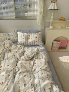 梨梦 春梦草莓园~少女心碎花40支纯棉四件套全棉床单被套学生床品