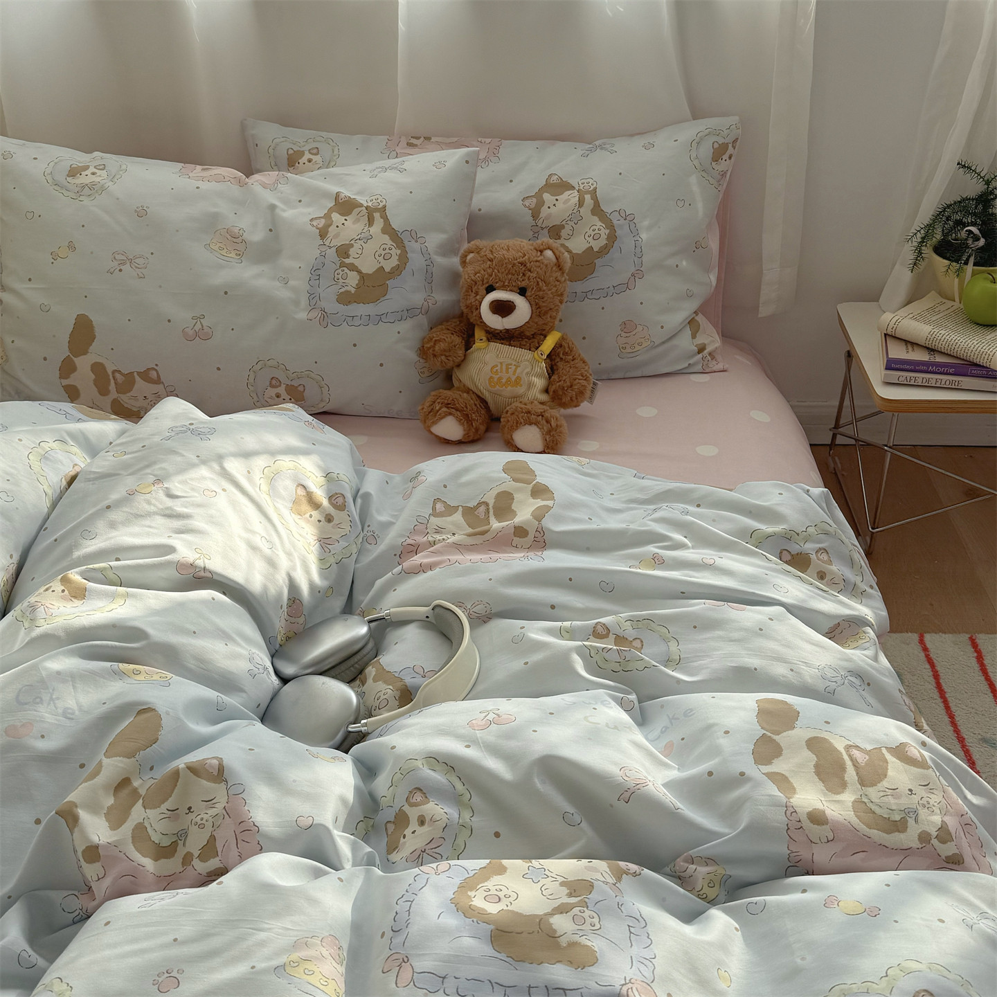 梨梦 蛋糕猫咪酱可爱纯棉四件套全棉床单被套床笠款宿舍床上用品,床上用品,床品套件/四件套/多件套,淘宝优惠券,粉丝福利购,淘宝优惠卷