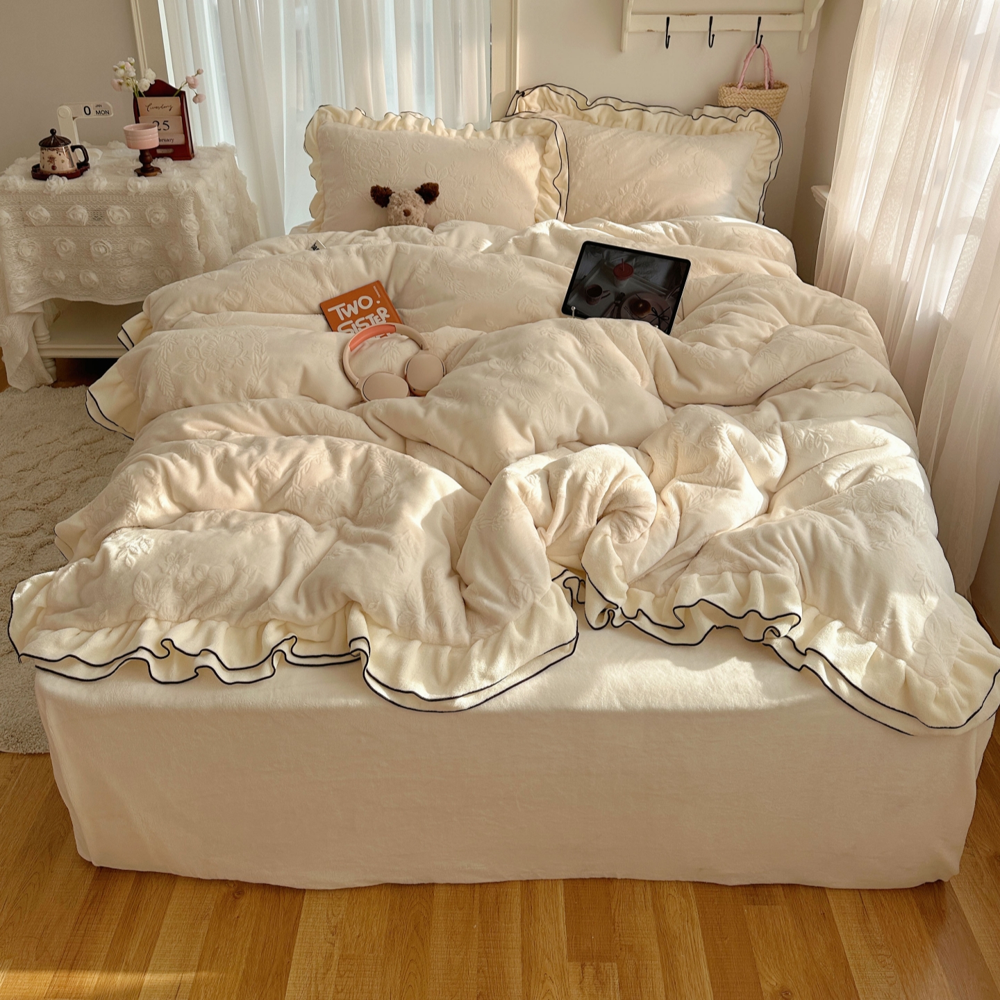 梨梦 复古法式秋冬保暖加厚牛奶绒四件套床单被套珊瑚绒床上用品