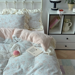 梨梦 雾岛听风 冬季保暖加厚牛奶绒四件套床单被套珊瑚绒床上用品