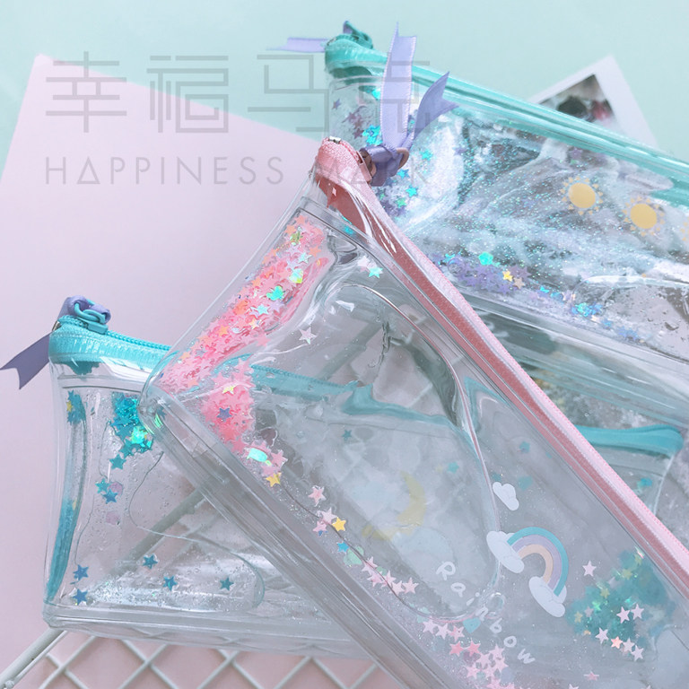 Moko天的颜色天气天空可爱粉嫩透明少女炫酷入油大三角笔袋