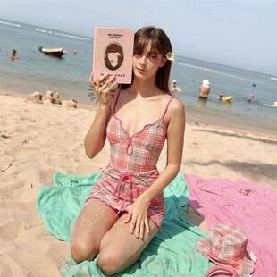 2024年ins风法式 复古甜美少女泳衣女保守连体小胸跨境游泳衣