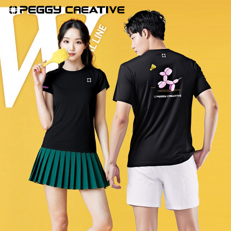 韩国佩极羽毛球服男女款新品短袖速干衣文化衫运动训练网球服T恤