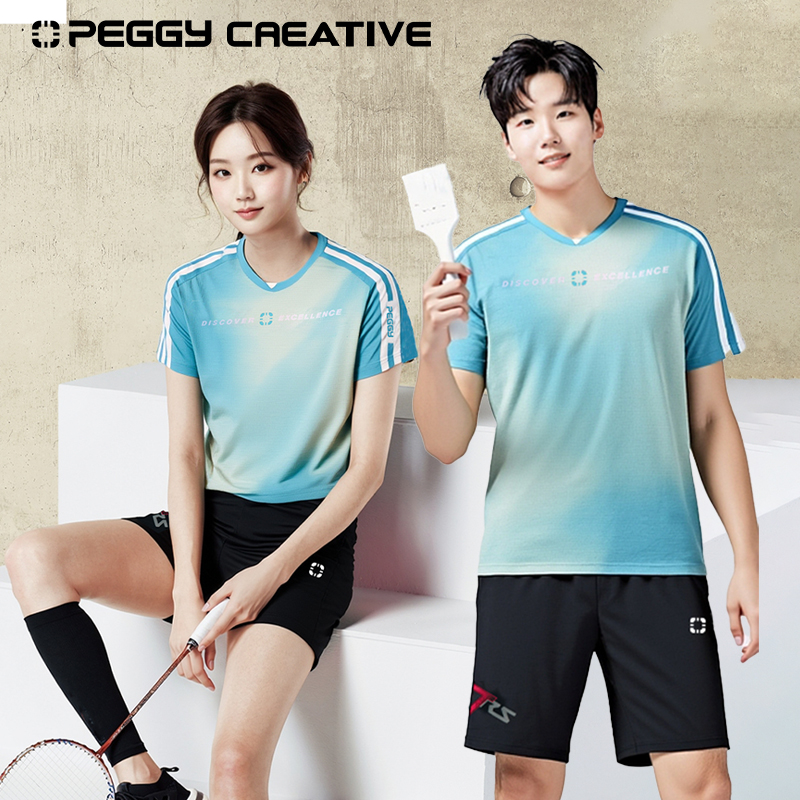 韩国佩极羽毛球服女男同款运动套装大赛服速干短袖T恤匹克球服