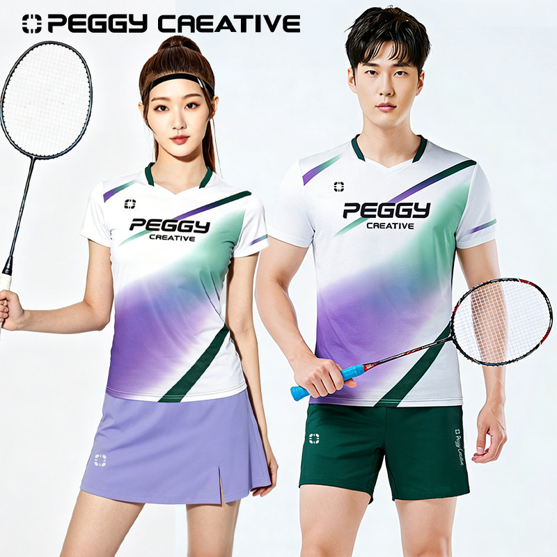 佩极新款羽毛球服T恤套装运动服