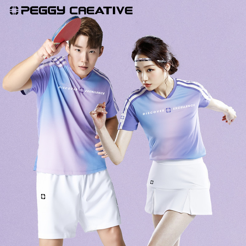 韩国佩极羽毛球服男女同款大赛服套装速干短袖新款训练运动服T恤