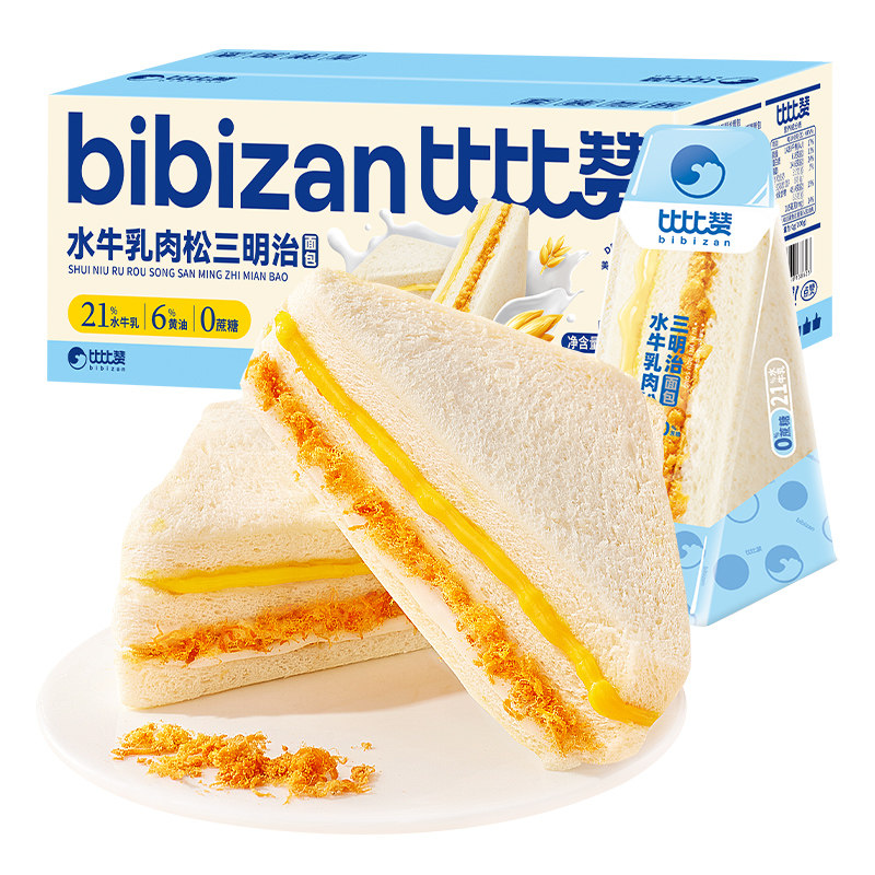 比比赞水牛乳肉松三明治整箱图片