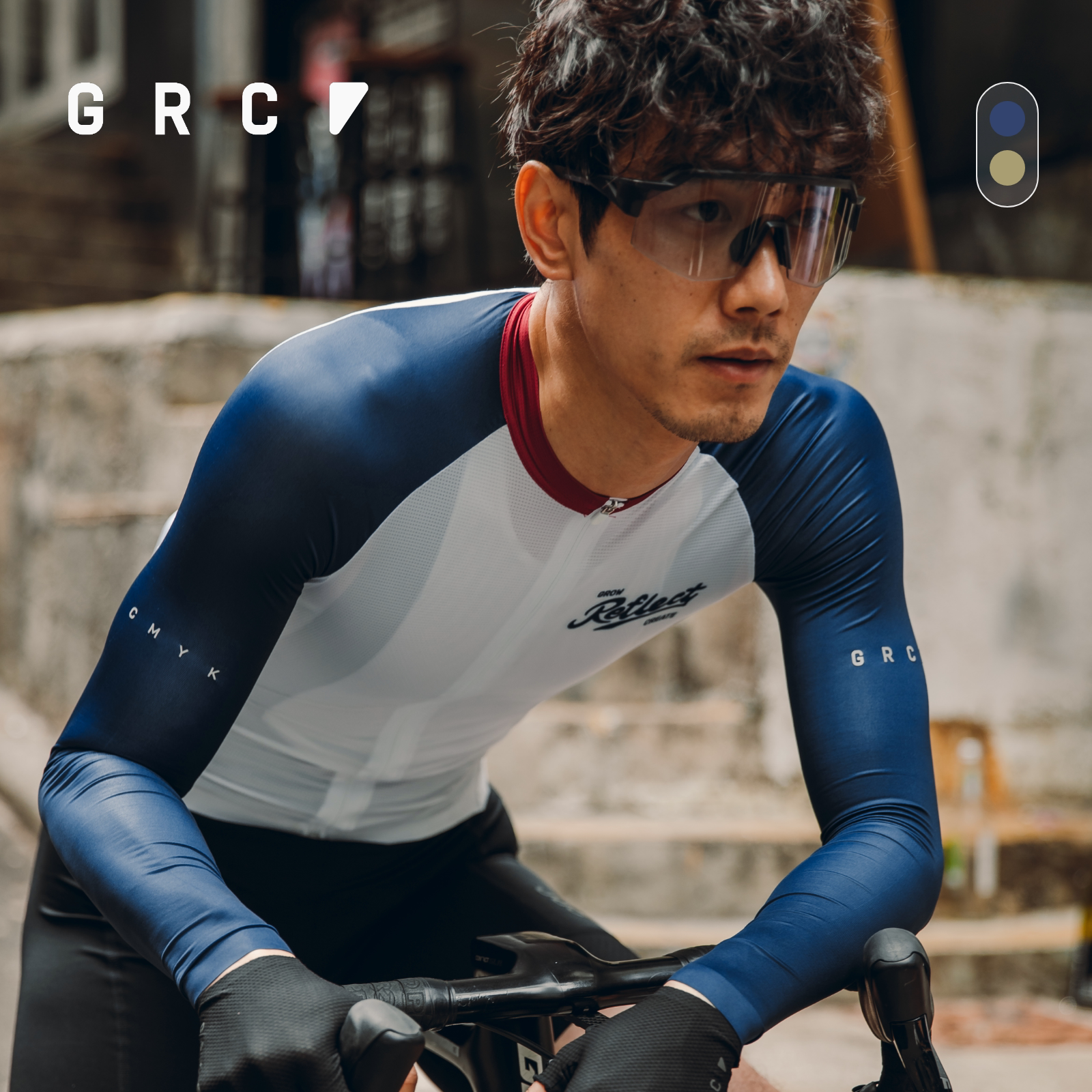GRC桀骜无尽春夏新款cmyk复古撞色男士骑行长袖公路自行车骑行服