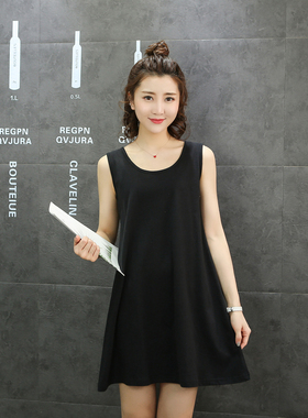 女夏季纯棉大码加肥加大背心裙A字版遮肉显瘦中长款连衣裙新款