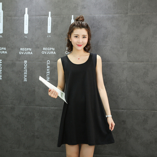 连衣裙新款 女夏季 遮肉显瘦中长款 加肥加大背心裙A字版 纯棉大码