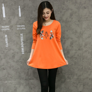 长袖 女纯棉中长款 t恤女上衣新款 宽松大码 型显瘦 秋季 A字版 打底衫