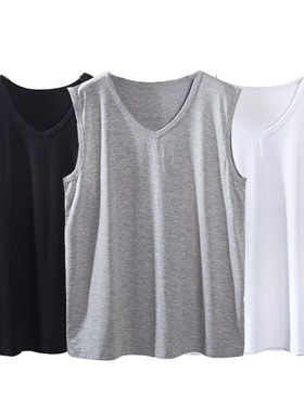 夏季新款男士大码v领透气背心莫代尔大弹力舒适凉爽无袖衫黑白色