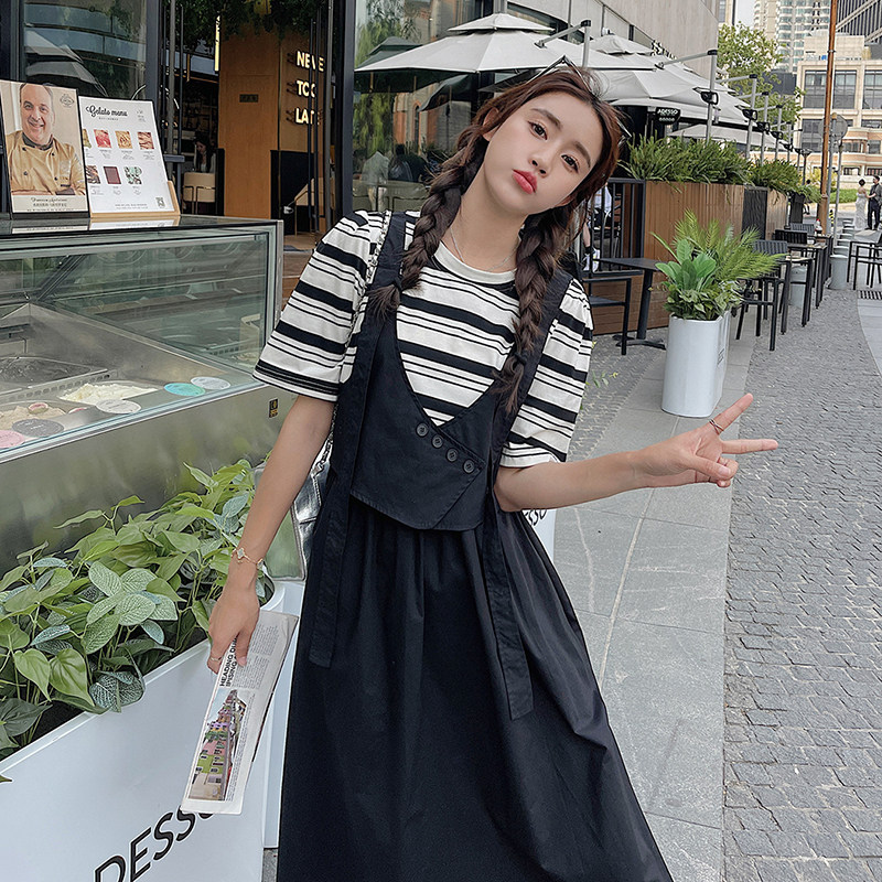 现货【新款】假俩件条纹拼接连衣裙2359款P115K165，女装连衣裙，浙宝285（原212）