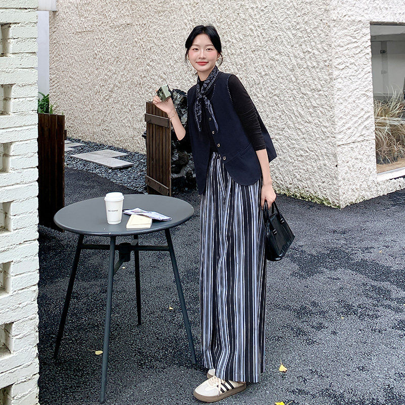 韩系通勤风马甲套装女2025秋新款时尚气质高级感条纹阔腿裤两件套,女装运动套装,浙宝285（原212）