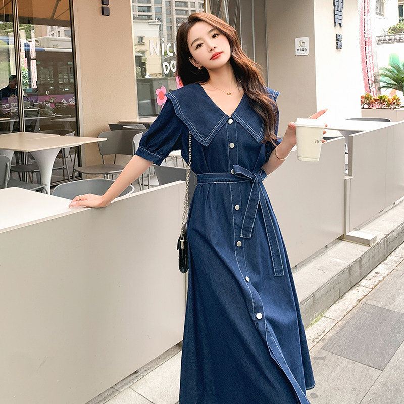 现货 现货【新款】  娃娃领学院风牛仔连衣裙 P125 控185图片