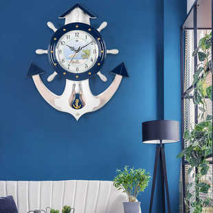 汉时卧室创意船舵装 高档石英时钟现代家用钟表HP40 饰挂钟客厅时尚