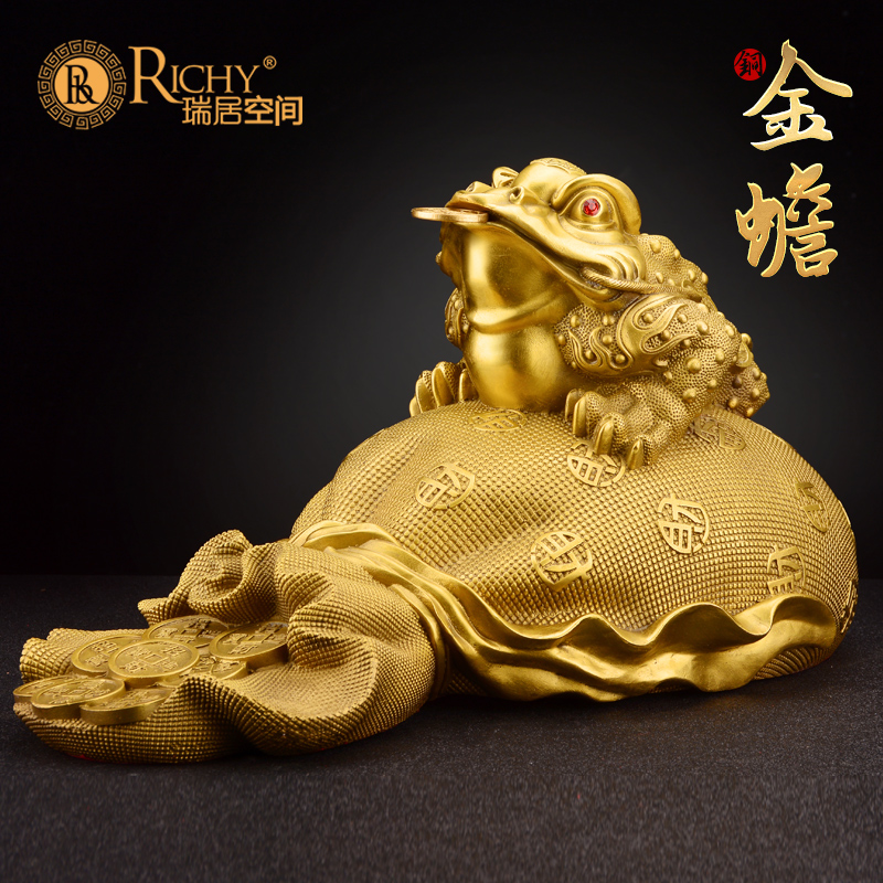 铜金蟾摆件三足蟾蜍金蝉店铺办公室装饰客厅酒柜铜工艺开业礼品