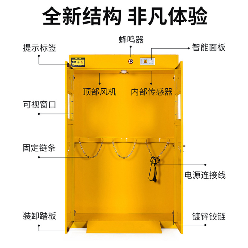 全钢气瓶柜防爆安全柜煤气罐双瓶乙炔储存柜带智能报警排风钢瓶柜