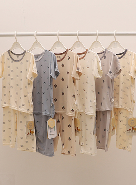 萌虎卡洛男童短袖七分裤家居服夏季薄款儿童莫代尔宝宝空调服睡衣