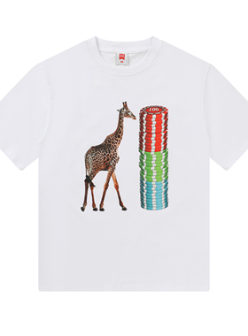 H3LLO FLAG德州扑克筹码长颈鹿Tee 潮流T恤原创设计男士夏日短袖