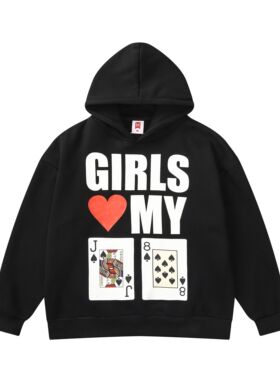 H3LLO FLAG德州扑克女孩们都爱我的黑桃J8加绒卫衣 潮流帽衫原创