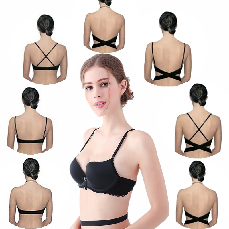 美背内衣女无钢圈蕾丝露背文胸交叉性感礼服婚纱聚拢小胸可拆肩带